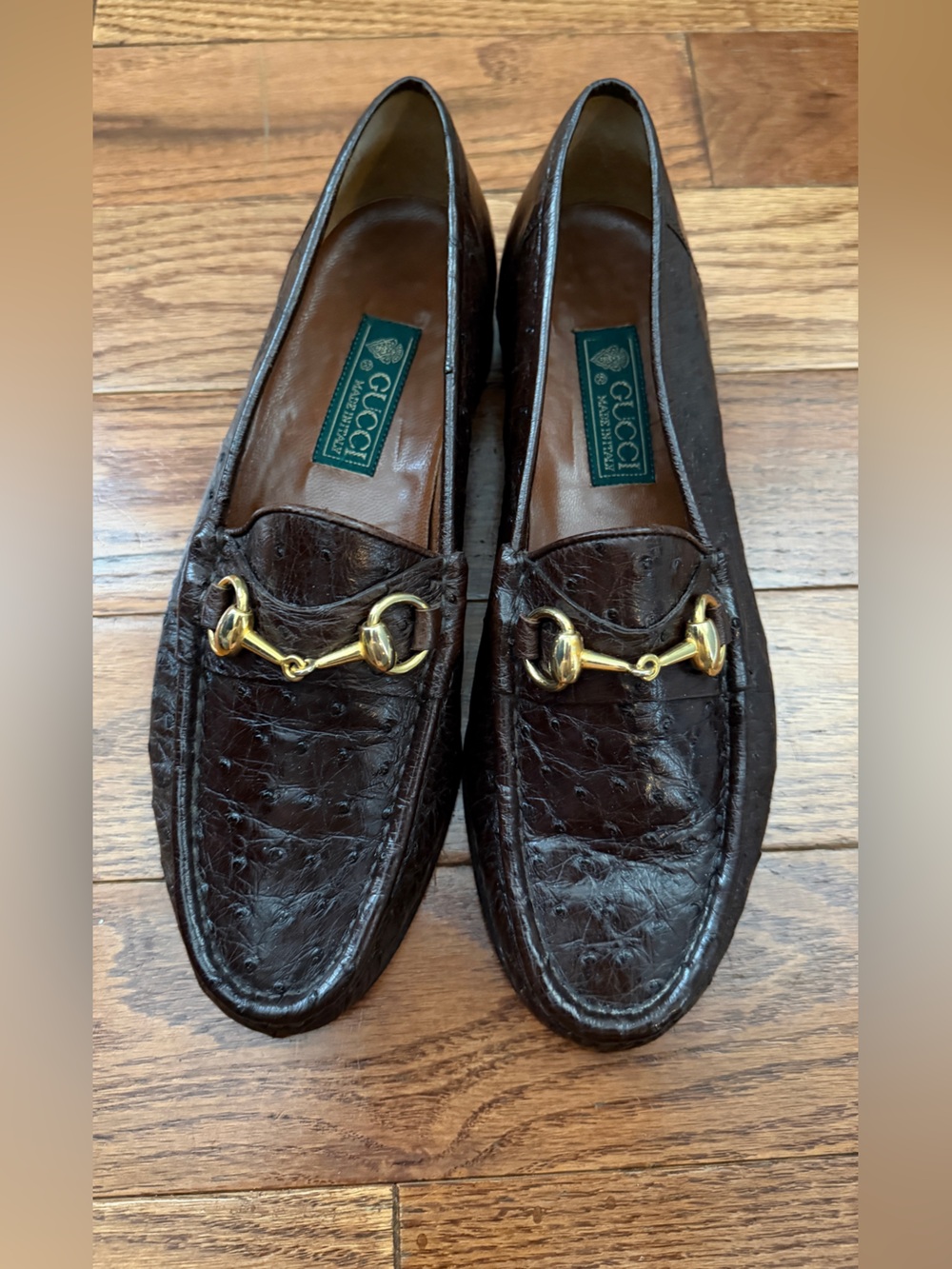 GUCCI WOMEN’S CLASSIC HORSEBIT OSTRICH LOAFERS BROWN Sz EU 40 US 10 - Picture 2 of 11